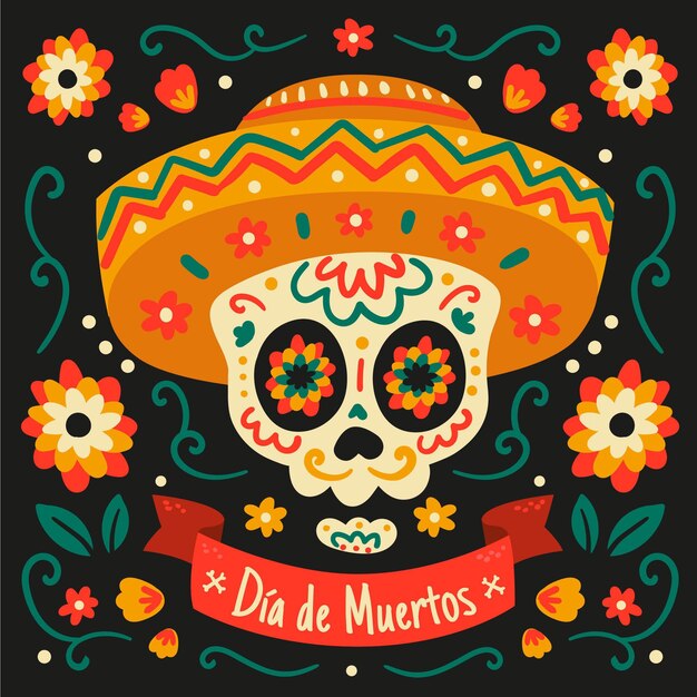 Hand drawn flat dia de muertos illustration