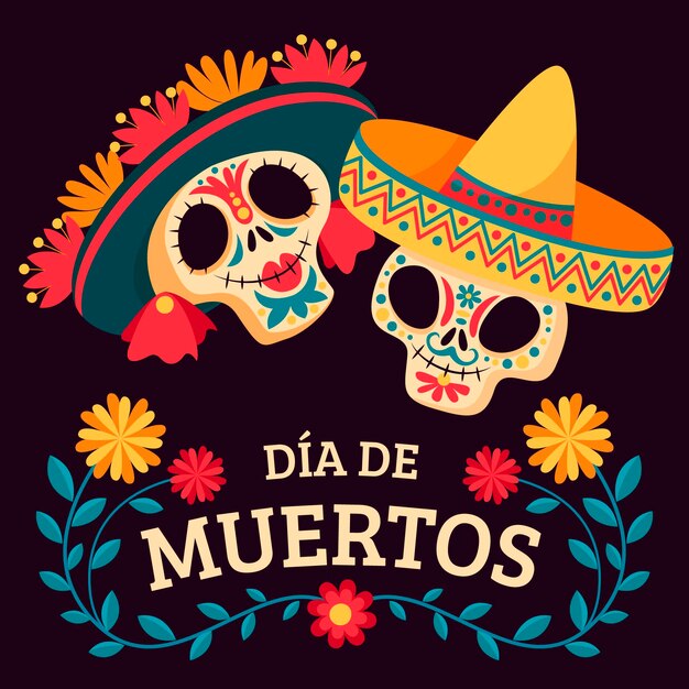 Hand drawn flat dia de muertos illustration