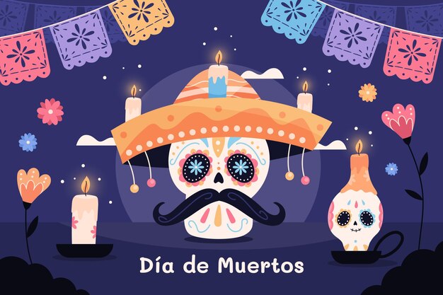 Нарисованная рукой плоская иллюстрация dia de muertos