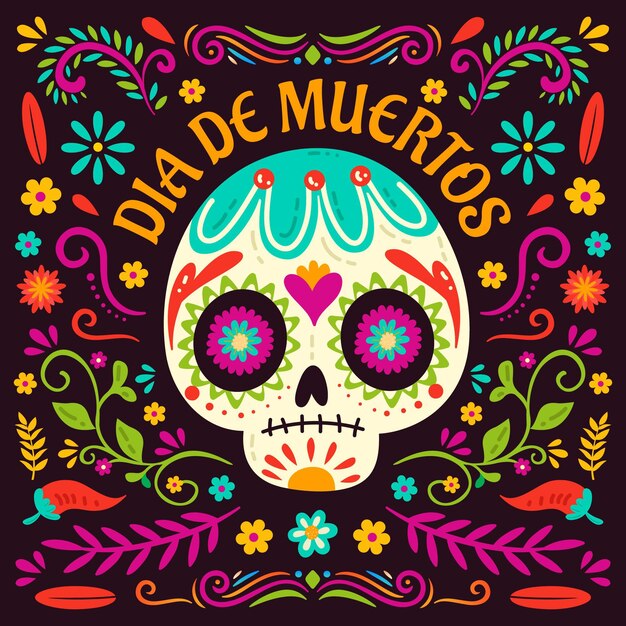 hand drawn flat dia de muertos illustration