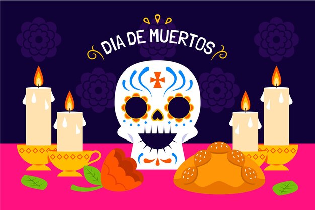 손으로 그린 평면 dia de muertos 그림