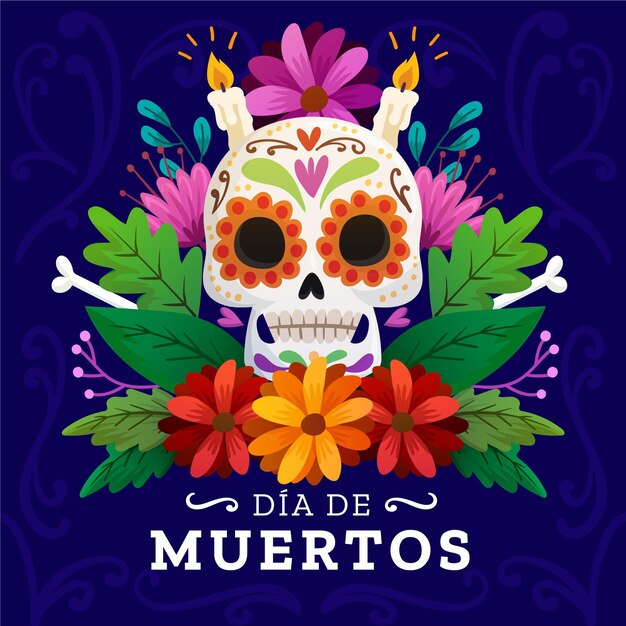 Hand drawn flat dia de muertos illustration