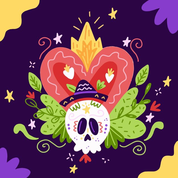 Нарисованная рукой плоская иллюстрация dia de muertos