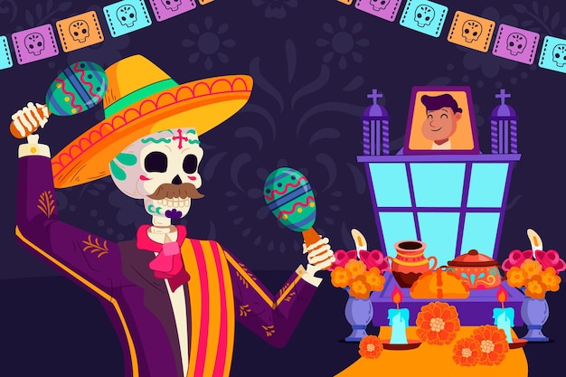 Free vector hand drawn flat dia de muertos illustration