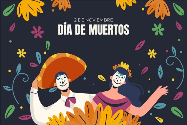 Нарисованная рукой плоская иллюстрация dia de muertos