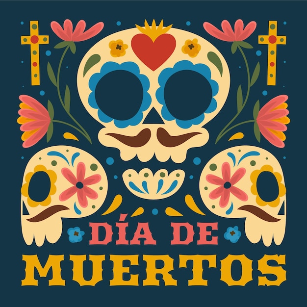 Hand drawn flat dia de muertos illustration