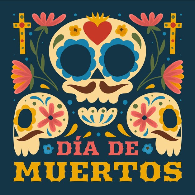 hand drawn flat dia de muertos illustration