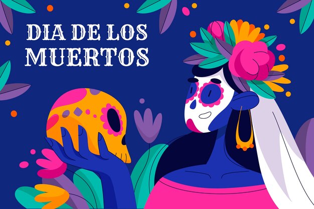 Нарисованная рукой плоская иллюстрация dia de muertos