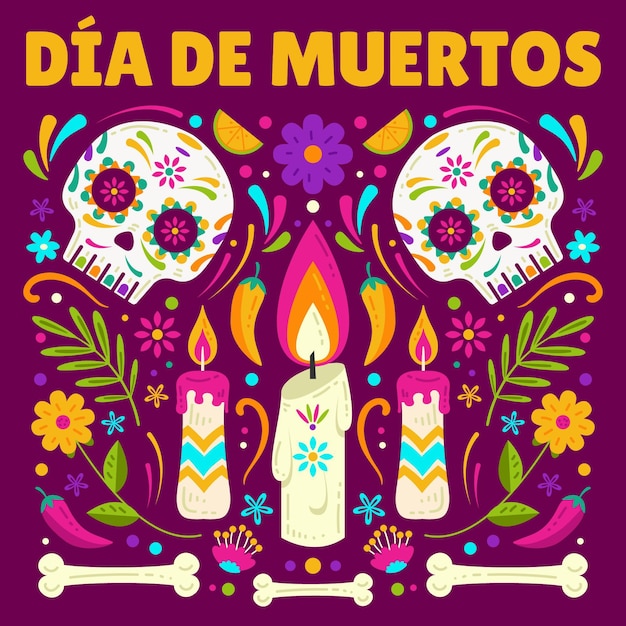 Hand drawn flat dia de muertos illustration