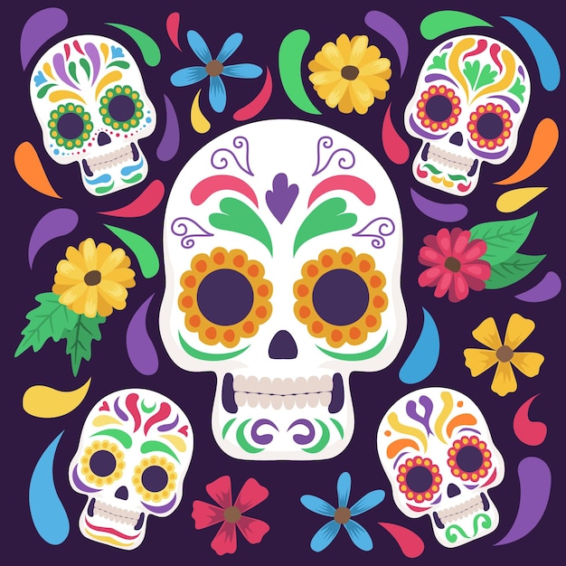 Hand drawn flat dia de muertos illustration