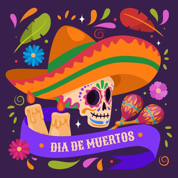 Hand drawn flat dia de muertos illustration