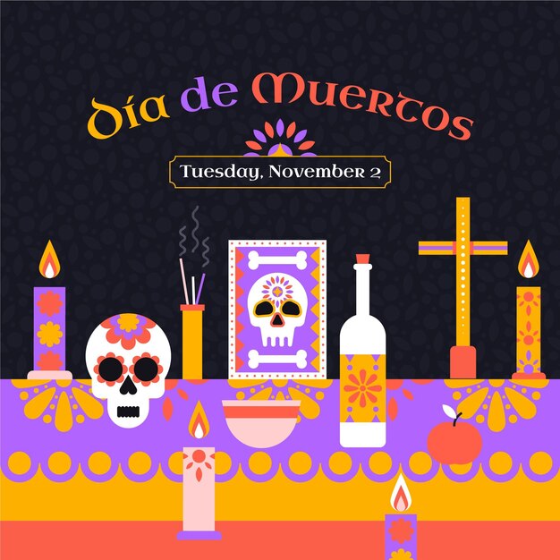 Hand drawn flat dia de muertos illustration