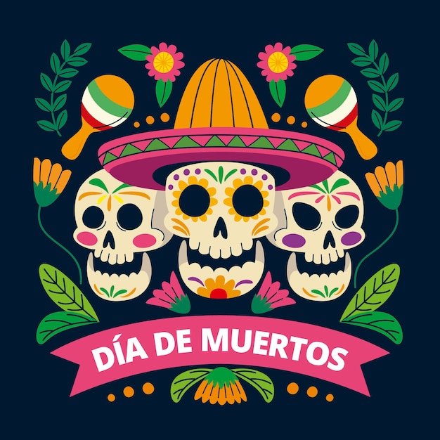 Hand drawn flat dia de muertos illustration