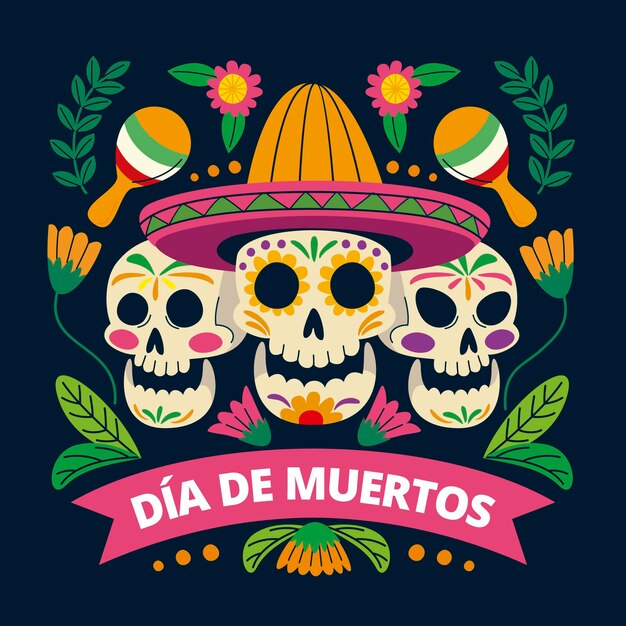 손으로 그린 평면 dia de muertos 그림