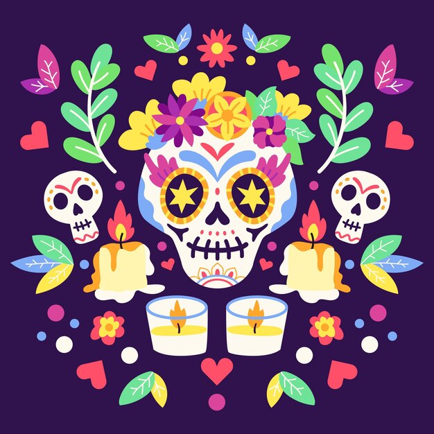 Нарисованная рукой плоская иллюстрация dia de muertos