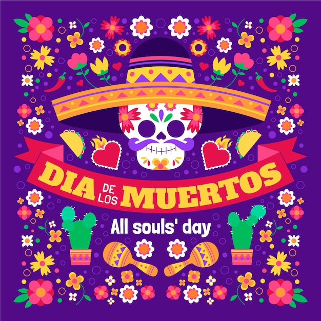 Free vector hand drawn flat dia de muertos illustration