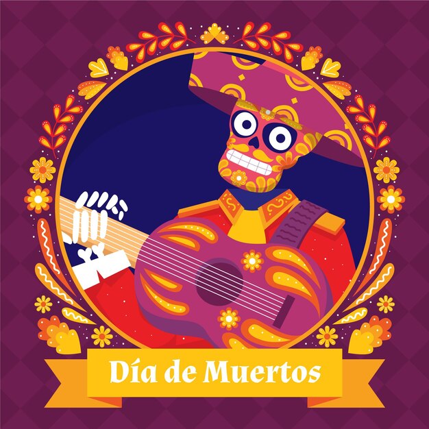 손으로 그린 평면 dia de muertos 그림