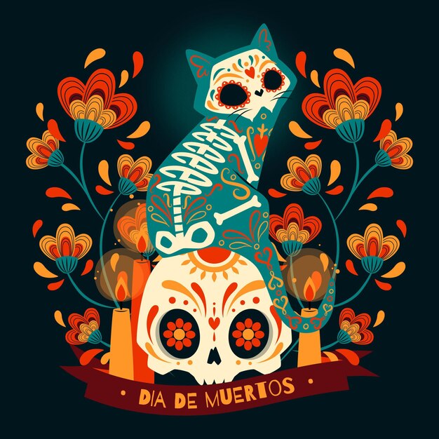 손으로 그린 플랫 디아 드 muertos illustrationn