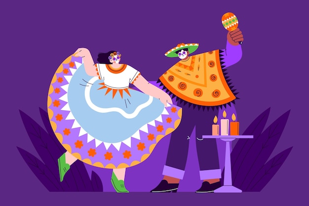 Hand drawn flat dia de muertos illustrationn