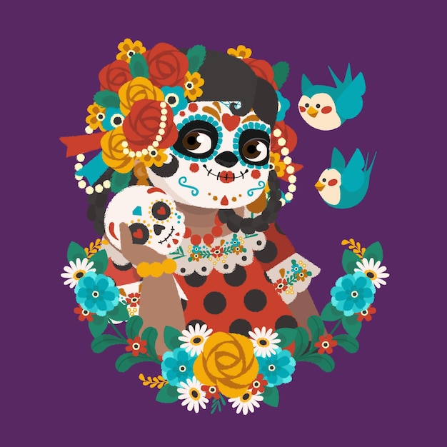 Free vector hand drawn flat dia de muertos illustrationn