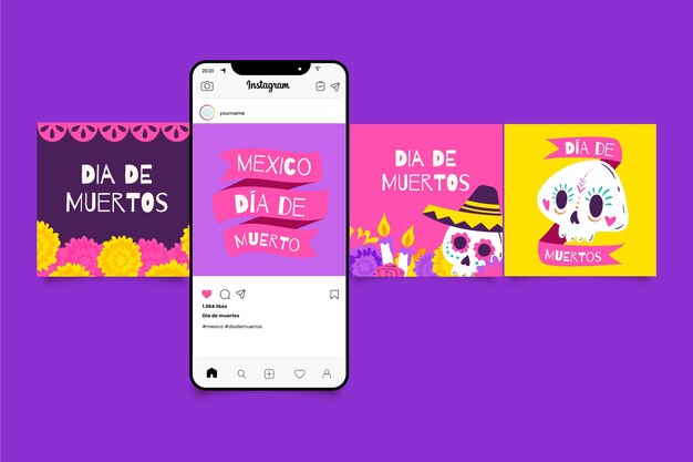 手描きのフラットdiade muertosinstagram投稿コレクション