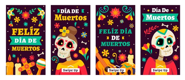 手描きのフラットdiade muertosinstagramストーリーコレクション