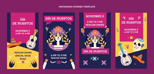 Нарисованная рукой коллекция историй instagram dia de muertos