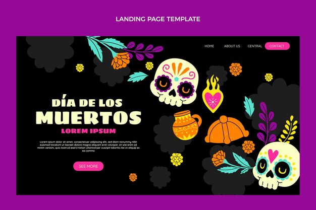 Hand drawn flat dia de muertos landing page template