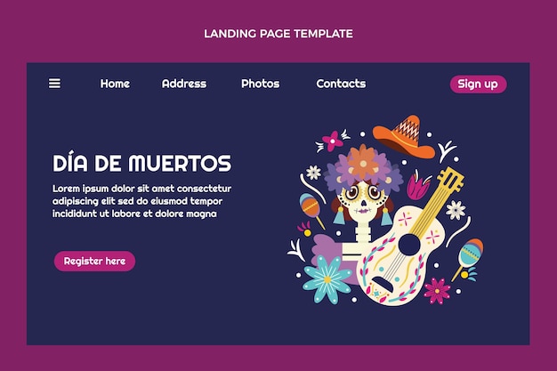 Hand drawn flat dia de muertos landing page template