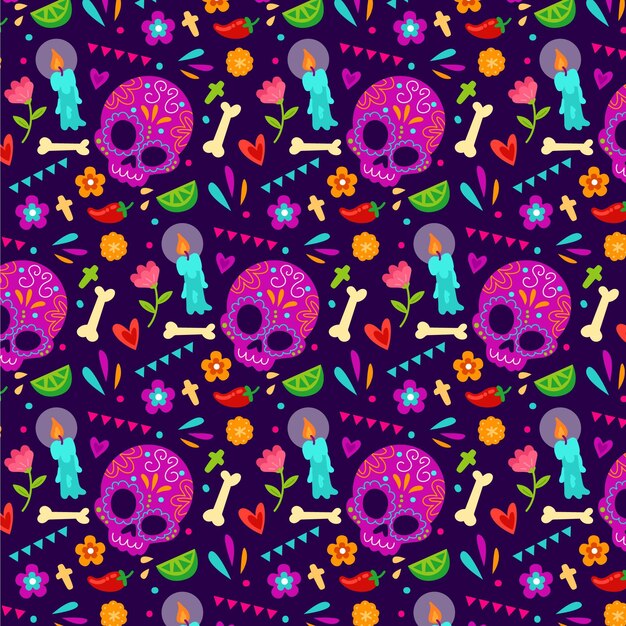 手描きのフラットdiademuertosパターンデザイン