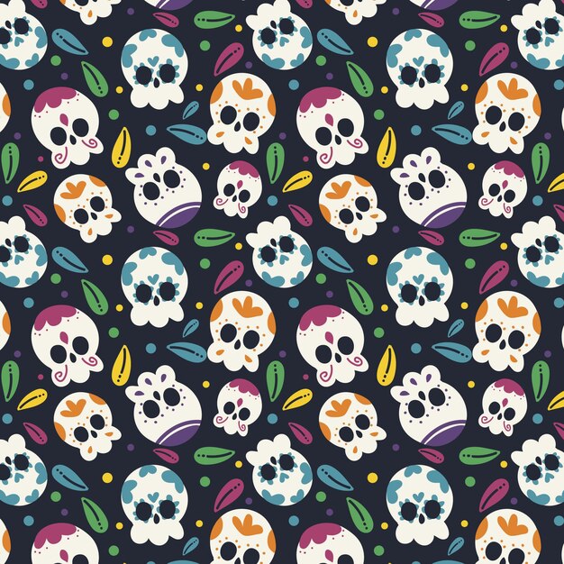 Free Vector hand drawn flat dia de muertos pattern design