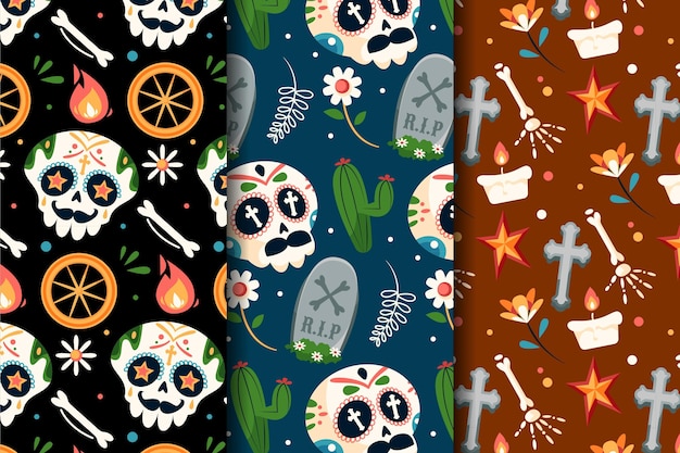 手描きのフラットdiademuertosパターンコレクション