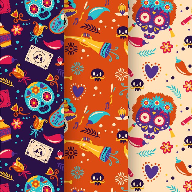 手描きのフラットdiademuertosパターンコレクション