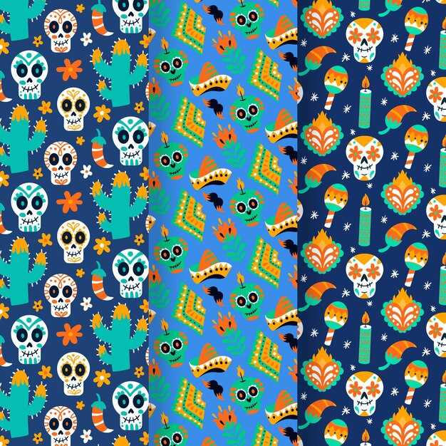 手描きのフラットdiademuertosパターンコレクション