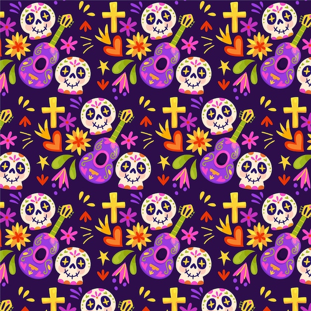 Free vector hand drawn flat dia de muertos patterns collection