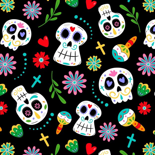 手描きのフラットdiademuertosパターンコレクション