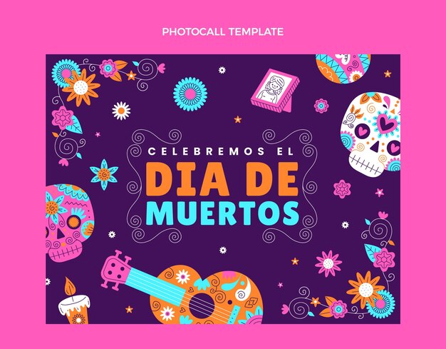 Hand drawn flat dia de muertos photocall template