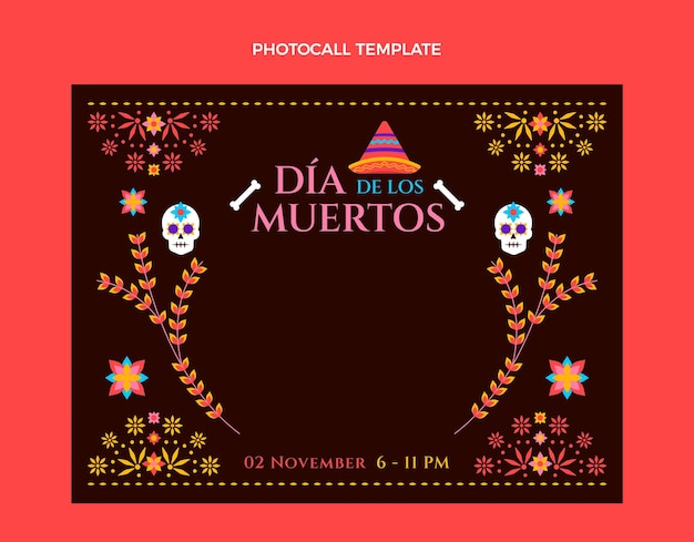 손으로 그린 평면 dia de muertos photocall 템플릿