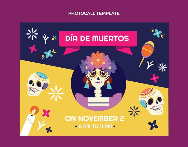 Ручной обращается плоский шаблон для фотосессии dia de muertos