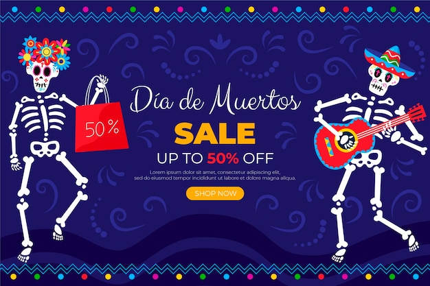 Hand drawn flat dia de muertos sale background