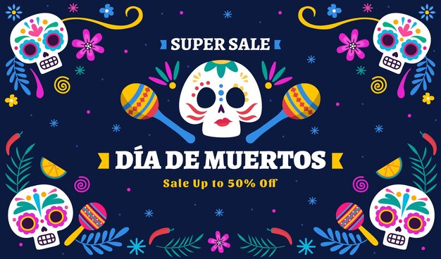 Hand drawn flat dia de muertos sale background