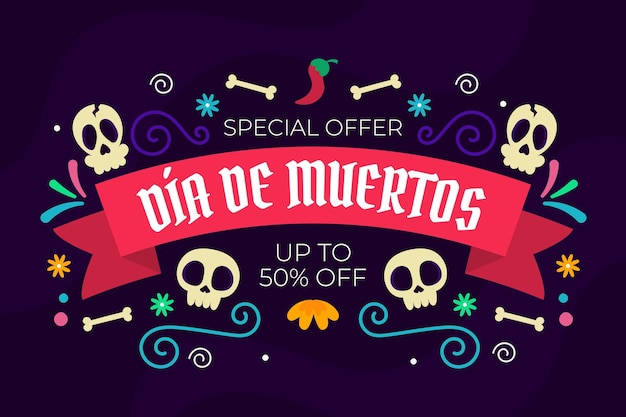 Hand drawn flat dia de muertos sale illustration