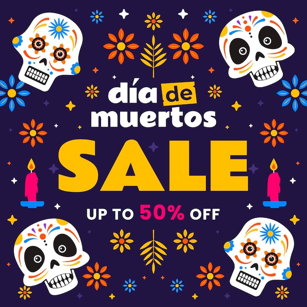 Hand drawn flat dia de muertos sale illustration