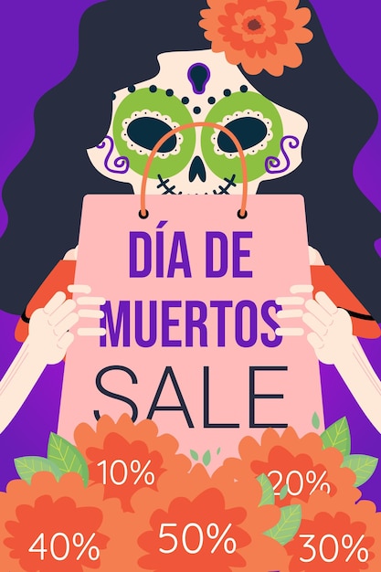 손으로 그린 평면 dia de muertos 판매 그림