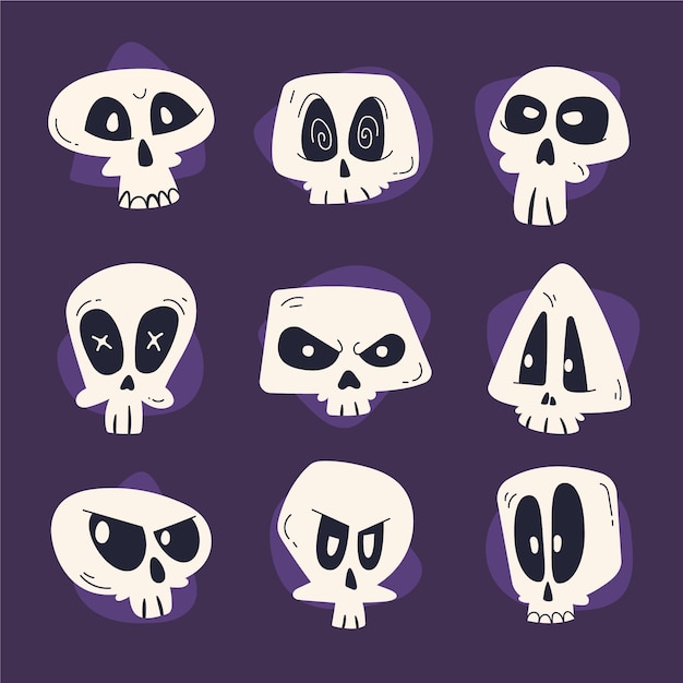 Free Vector hand drawn flat dia de muertos skulls collection