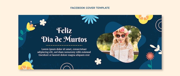 손으로 그린 평면 dia de muertos 소셜 미디어 표지 템플릿