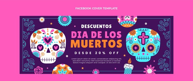 Ручной обращается плоский шаблон обложки в социальных сетях dia de muertos