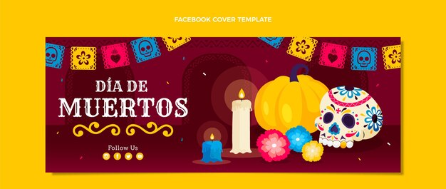 Hand drawn flat dia de muertos social media cover template