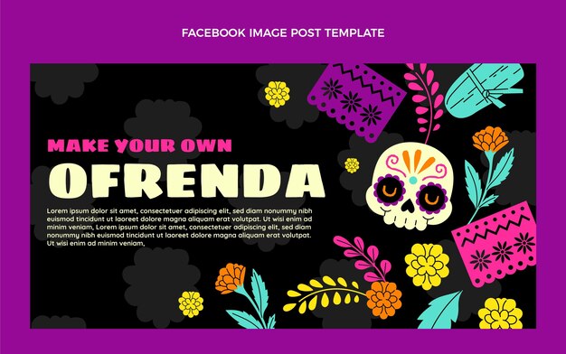 Vettore gratuito modello di post social media dia de muertos piatto disegnato a mano