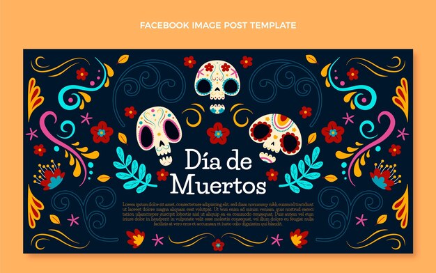 Vettore gratuito modello di post social media dia de muertos piatto disegnato a mano